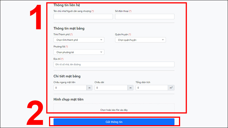 Điền đầy đủ thông tin